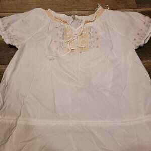 KC - Khaki's & Co White Peasant Top with peach smocking around the neck